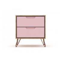 Manhattan Comfort 102GMC6 Rockefeller 2.0 Mid-Century- Modern Nightstand with 2-Drawer in Nature and Rose Pink